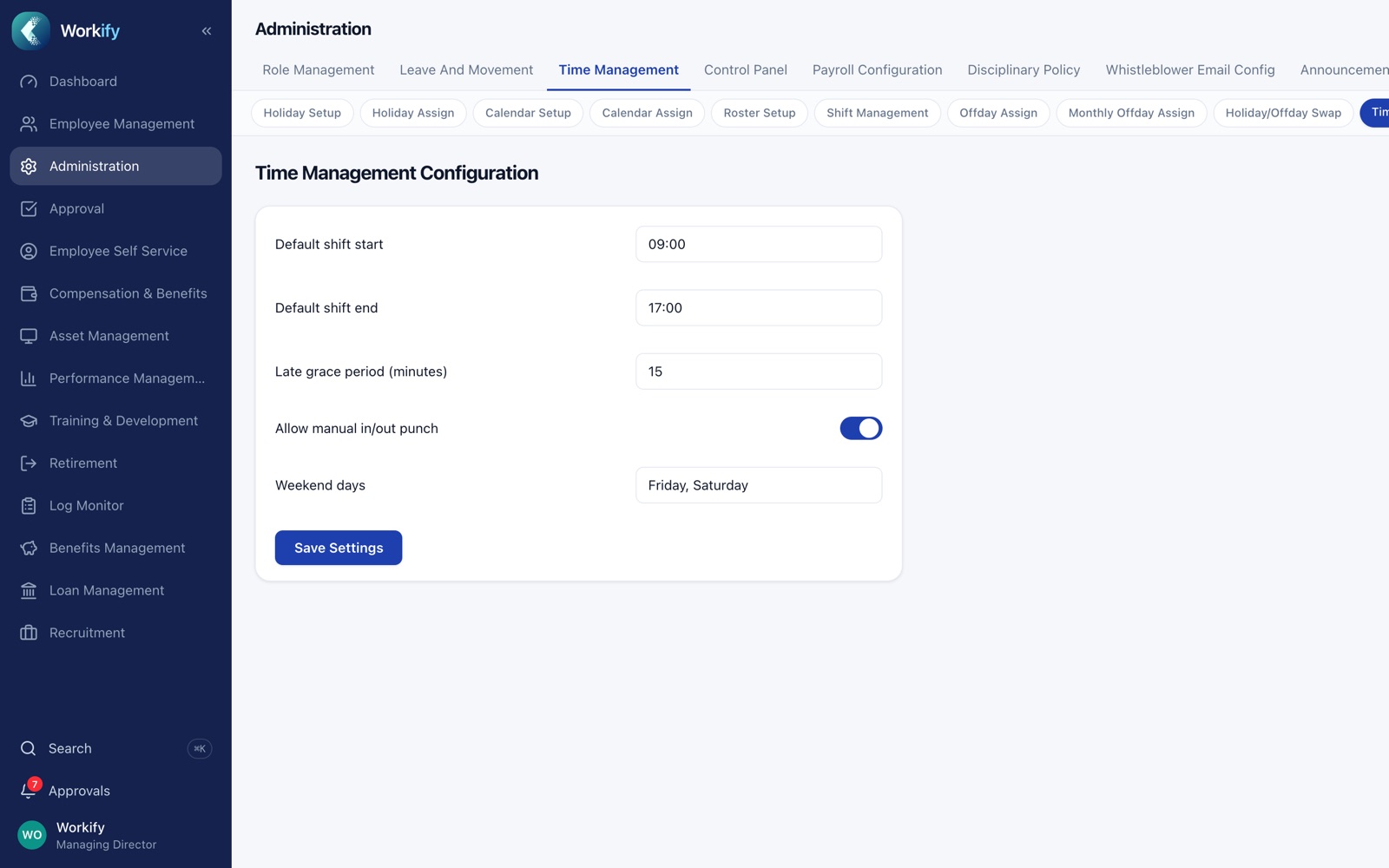 Workify time and attendance management