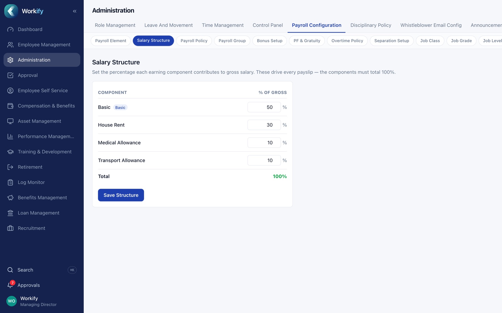 Workify salary structure configuration